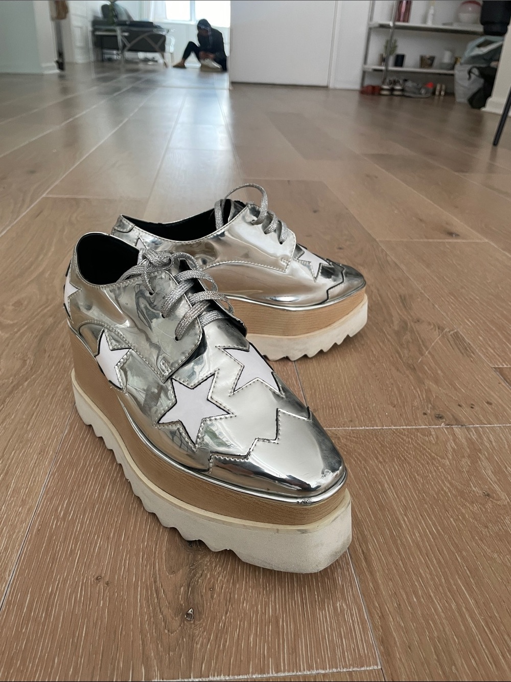 Silver Star-Accent Platform Oxfords - Women